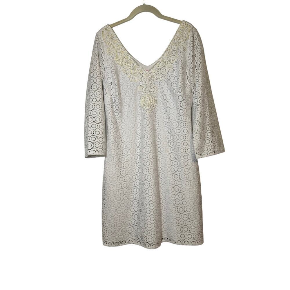 Lilly Pulitzer White Lace 3/4 Sleeve Alden Tunic Dress Sz M GS - Picture 2 of 8